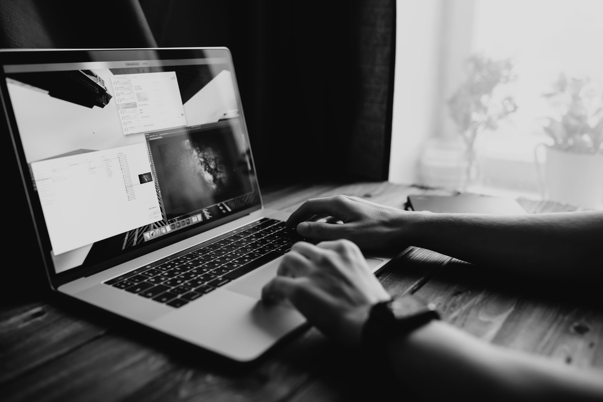 Man freelancer is working using laptop computer at home office. Freelance lifestyle workplace